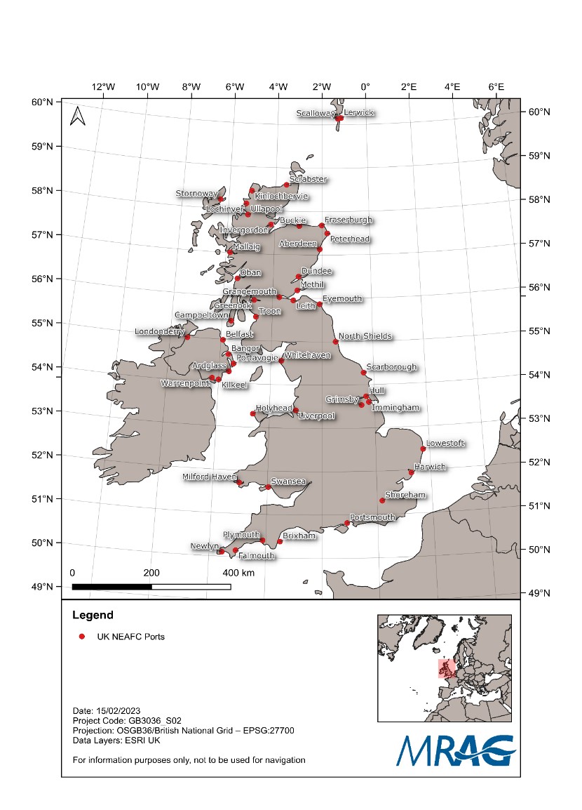 Map UK NEAFC Registerd Ports